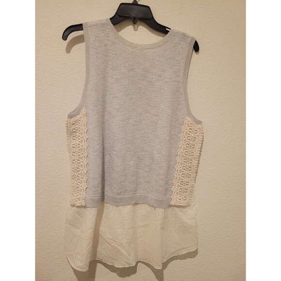 NWT MOTH ANTHROPOLOGIE WOMEN'S Blue & WHITE SWEATER VEST BLOUSE SIZE XL lace - Picture 3 of 7